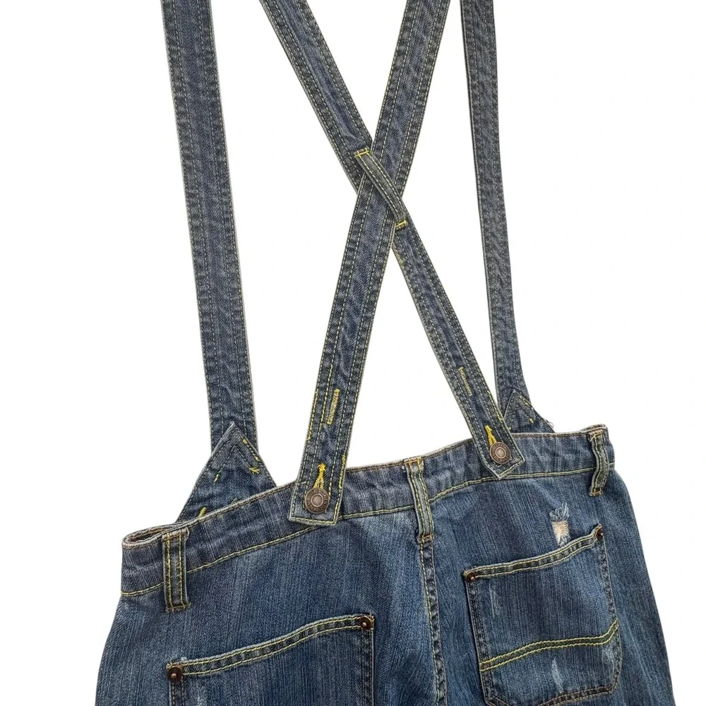 Litz Women's Distressed Denim Overalls Jeans‎ Adjustable Straps Pockets Size 27